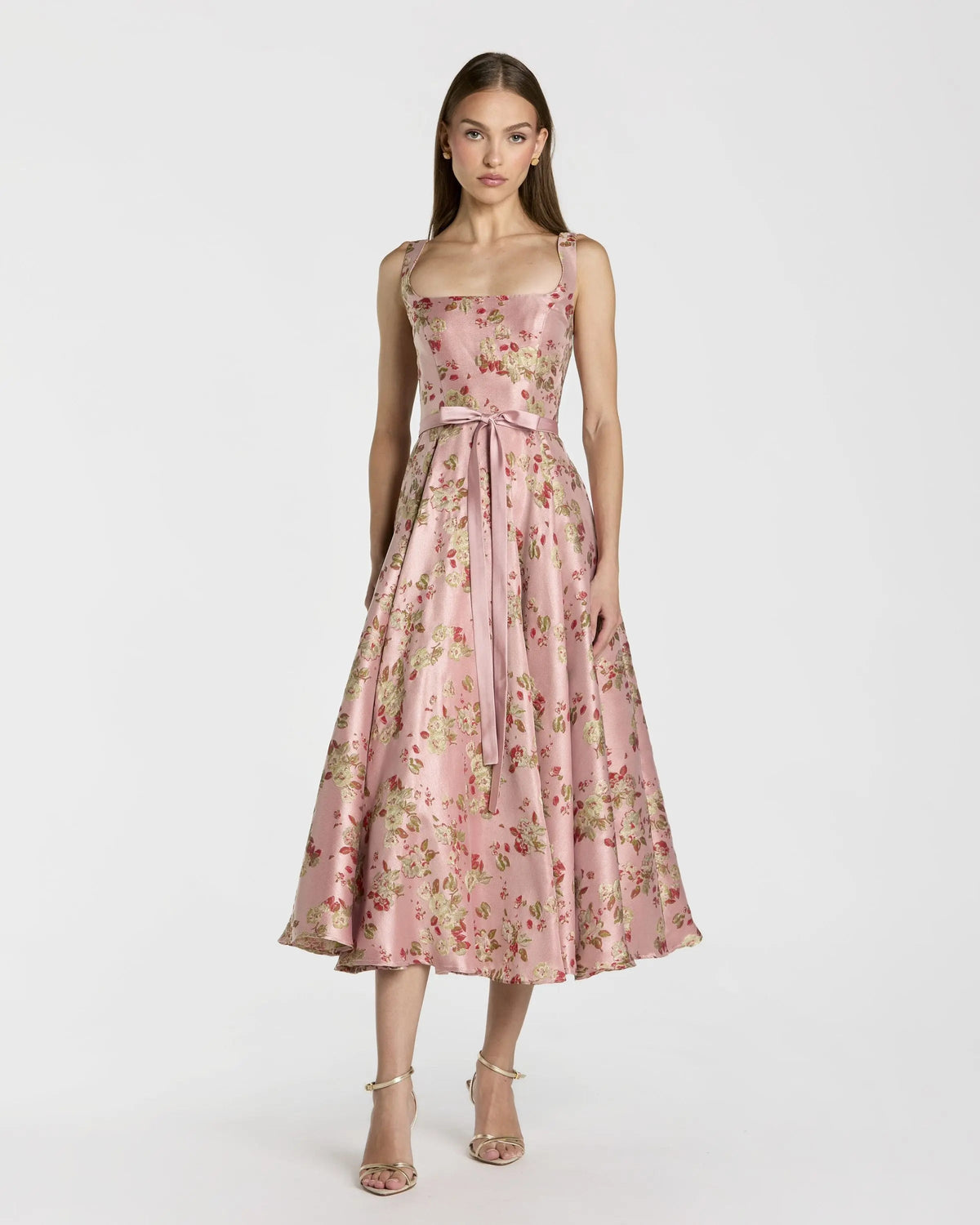 Sleeveless Brocade A Line Midi Dress