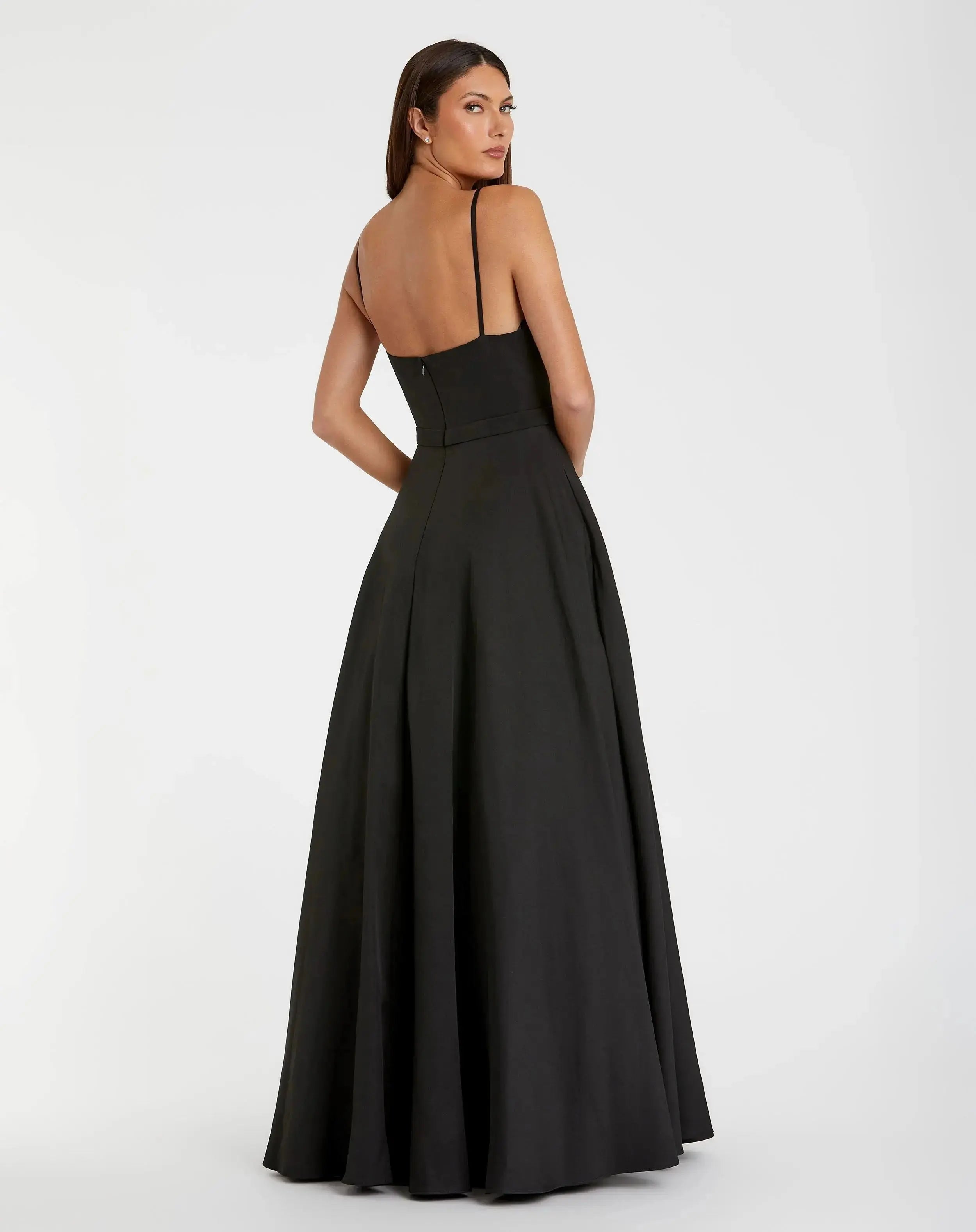 Petite Black Classic A-Line V-Neck Ball Gown