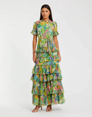 Ruffle Tiered Chiffon Floral Dress