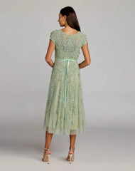 Petite Green Floral Embellished Cap Sleeve Midi Dress