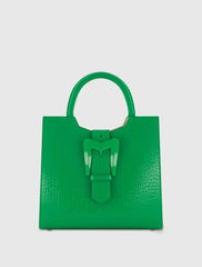 Buckled Medium Croco Leather Tote Bag with Detachable Strap