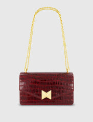 Red Crocodile Leather Shoulder Bag With Gold Hardware - FINAL SALE